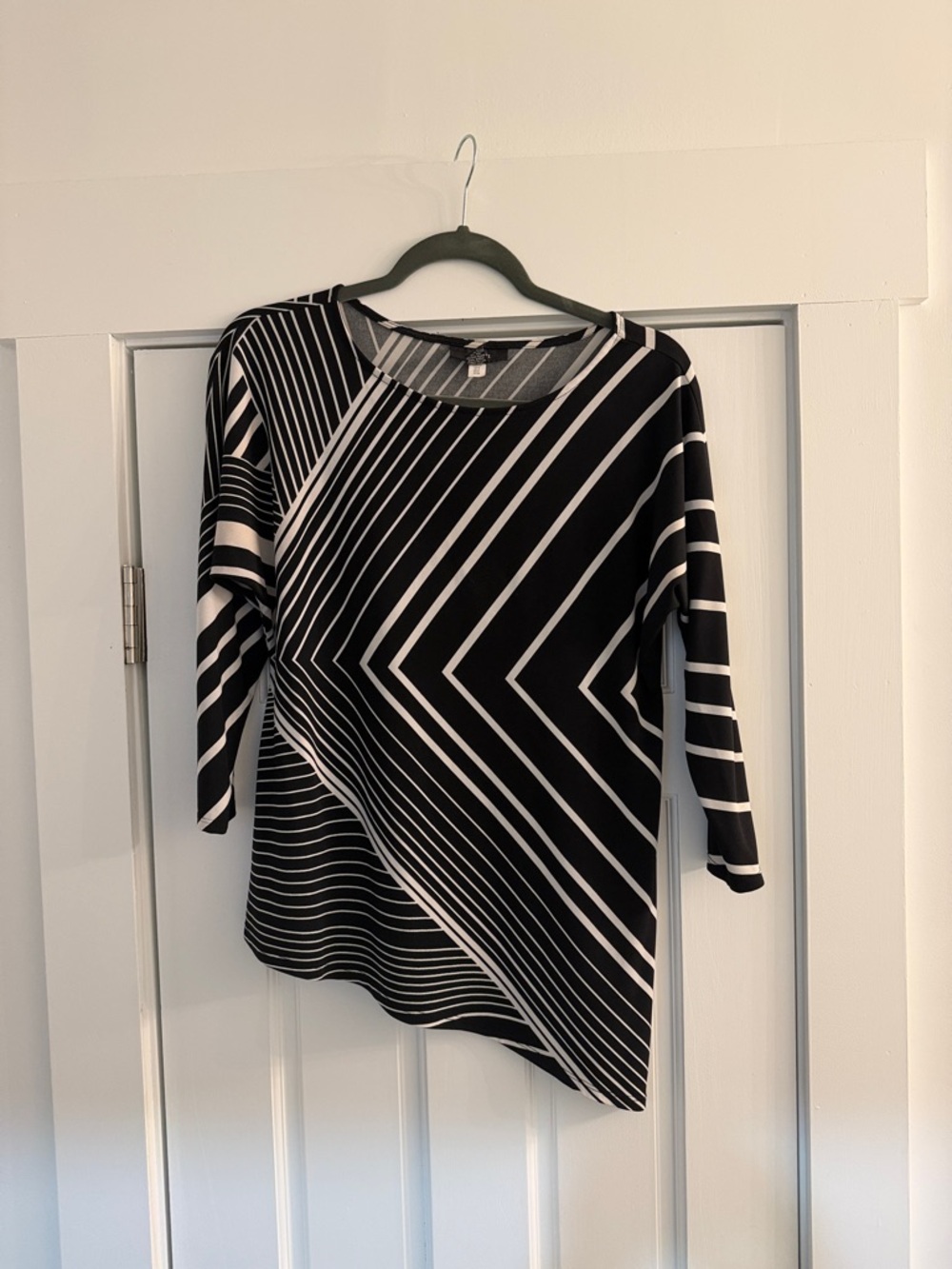 Alfani Petite Black and Gray Striped Blouse
